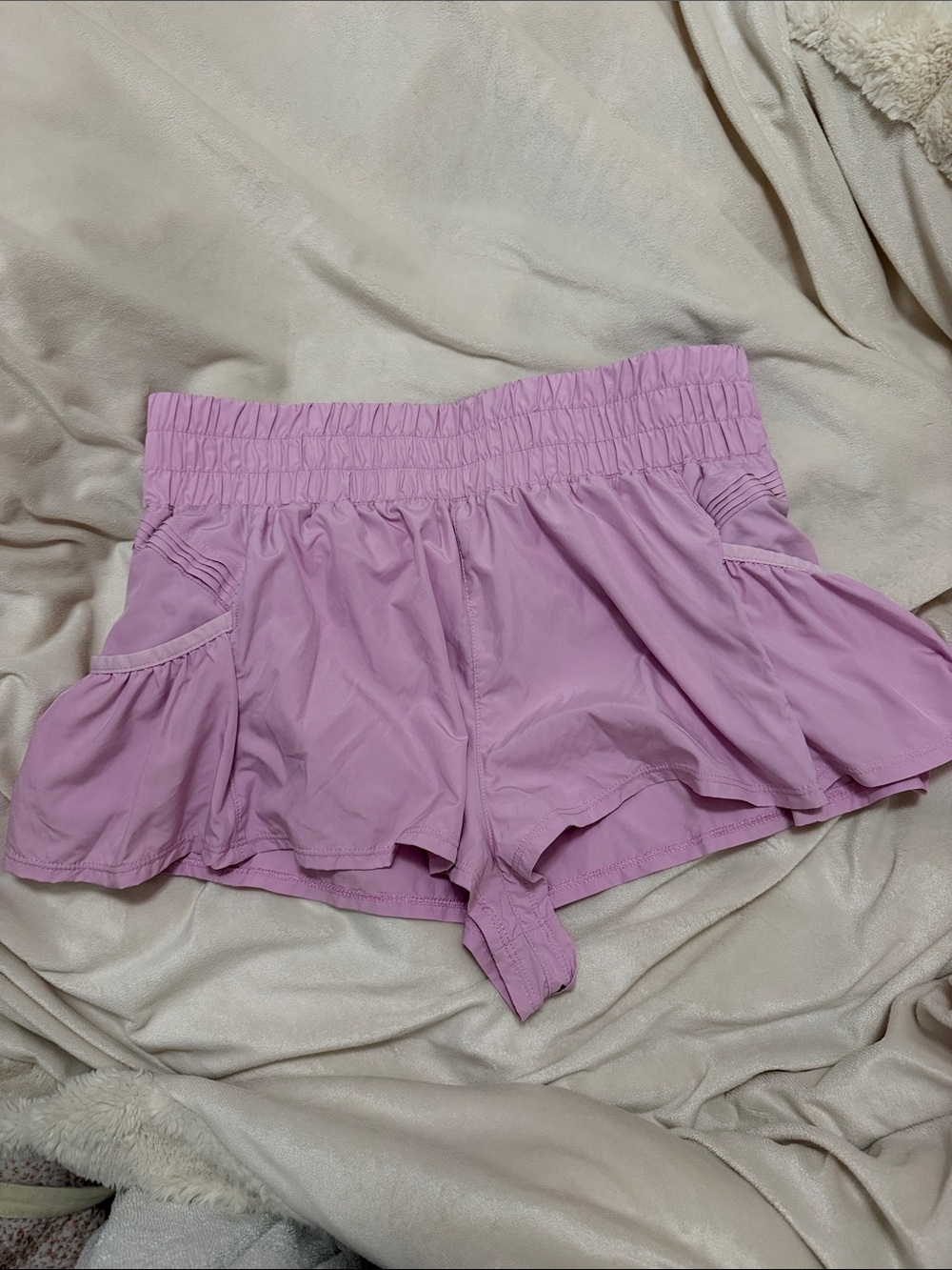 Free People Lavender Elastic Ruffle Hem Athletic Shorts